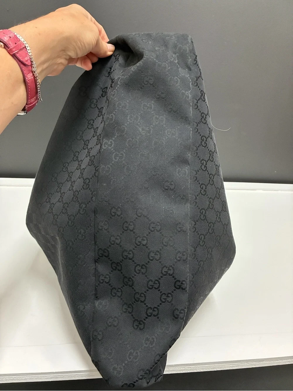 Authentic Gucci Black Monogram Jacquard Horsebit Large Hobo Bag